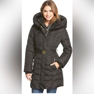 NWT Kensie Black hooded mid thigh length puffer winter jacket coat Sz M